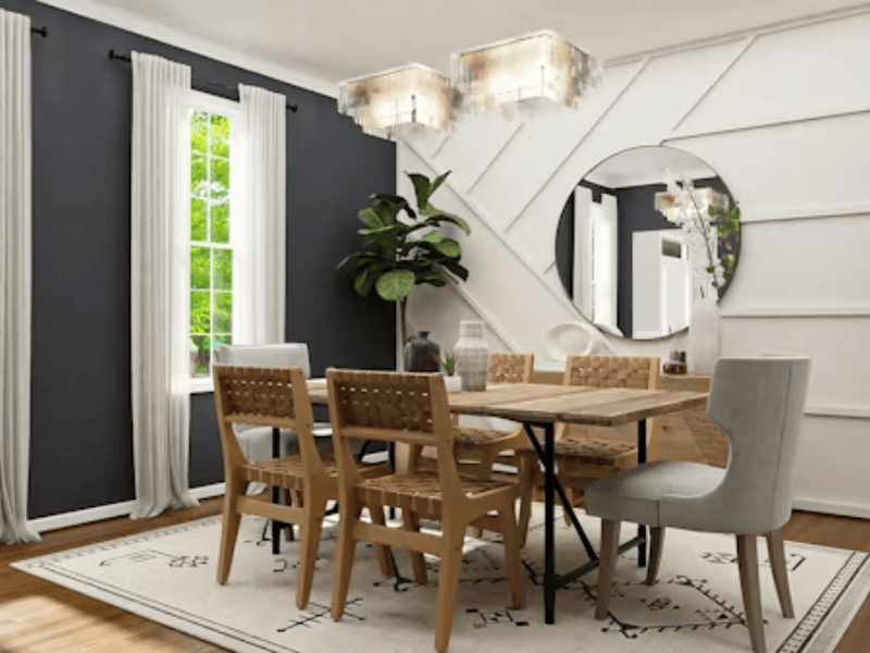 Modern dining room accent wall - deep blue feature wall